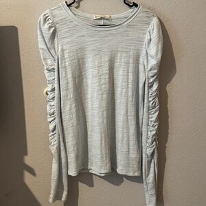 We The Free Light Blue Natasha Long Sleeve Top Ruched Sleeves